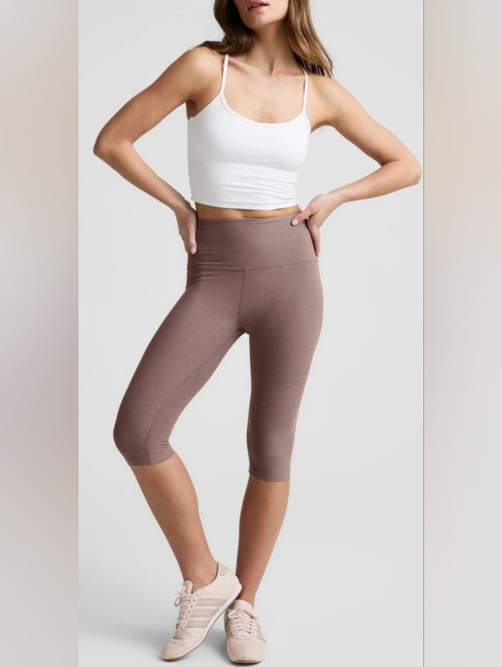 Beyond Yoga 2X Spacedye Pedal Pusher High Waisted Leggings Rosey Taupe Heathered